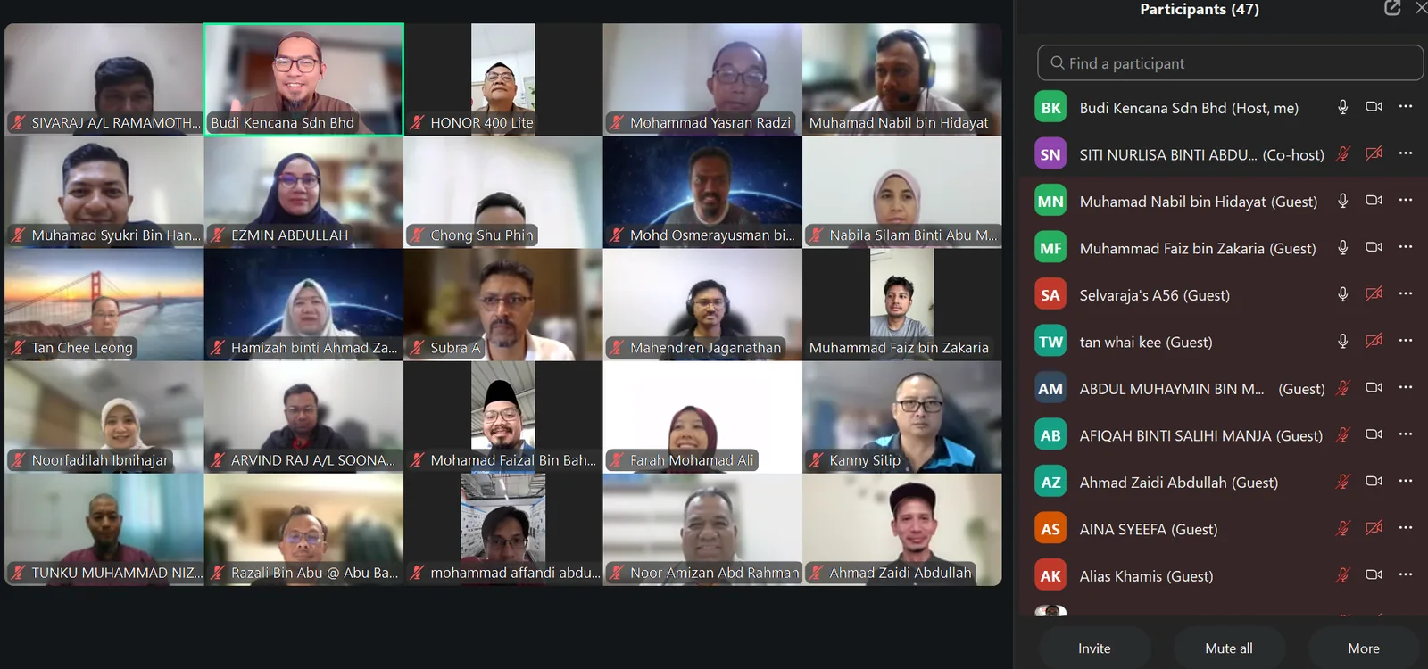 Budi Kencana online training session with participants on Zoom